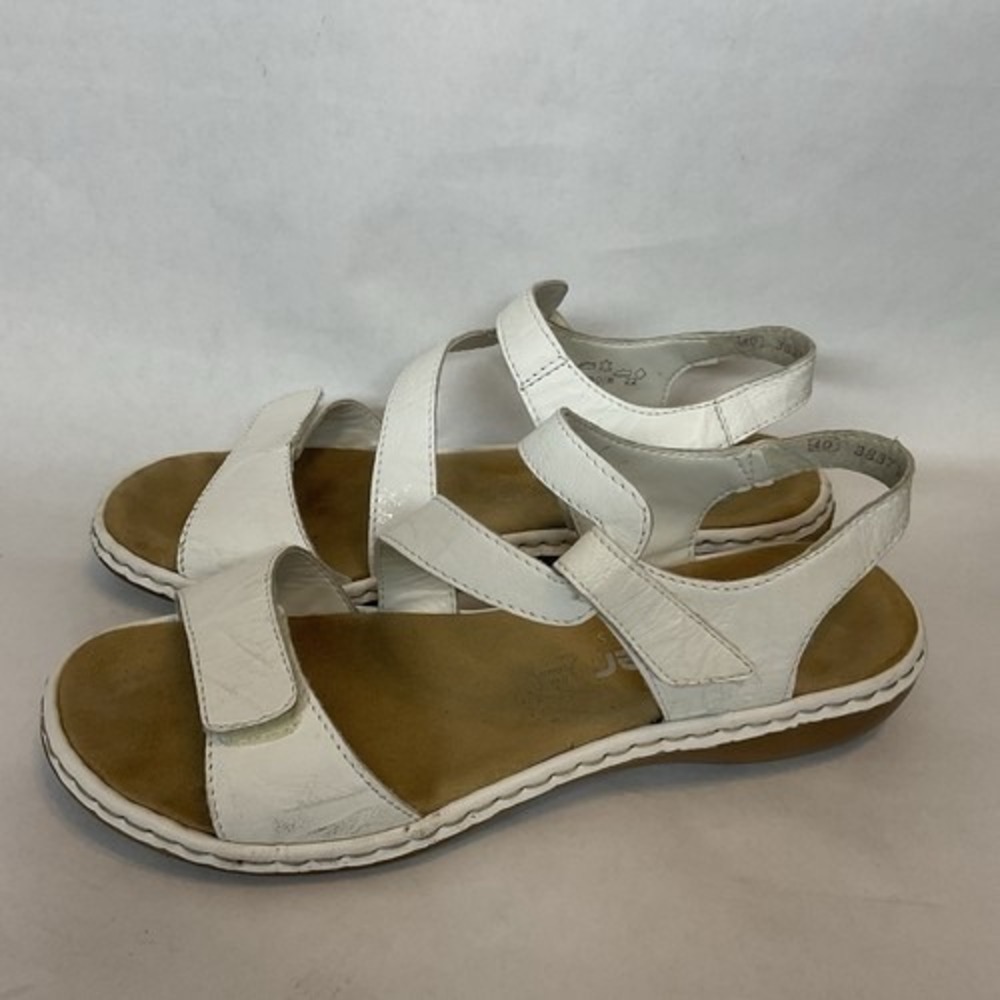 Rieker White Regina Hook & Loop Strap Sandals Women 9 Morocco Leather